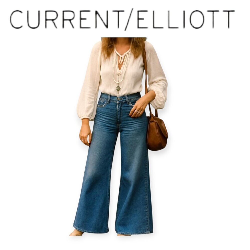 Current/Elliott Wide-Leg Cropped Jeans Size 29 🌸 Flowy Boho Chic Denim